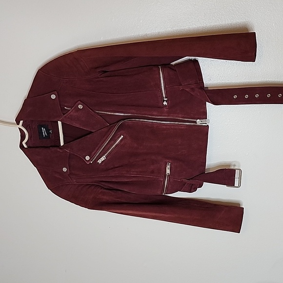 NEW LaMarque Laetica Burgundy Leather Suede Moto Biker Jacket Luxury Celeb Style - Picture 2 of 14